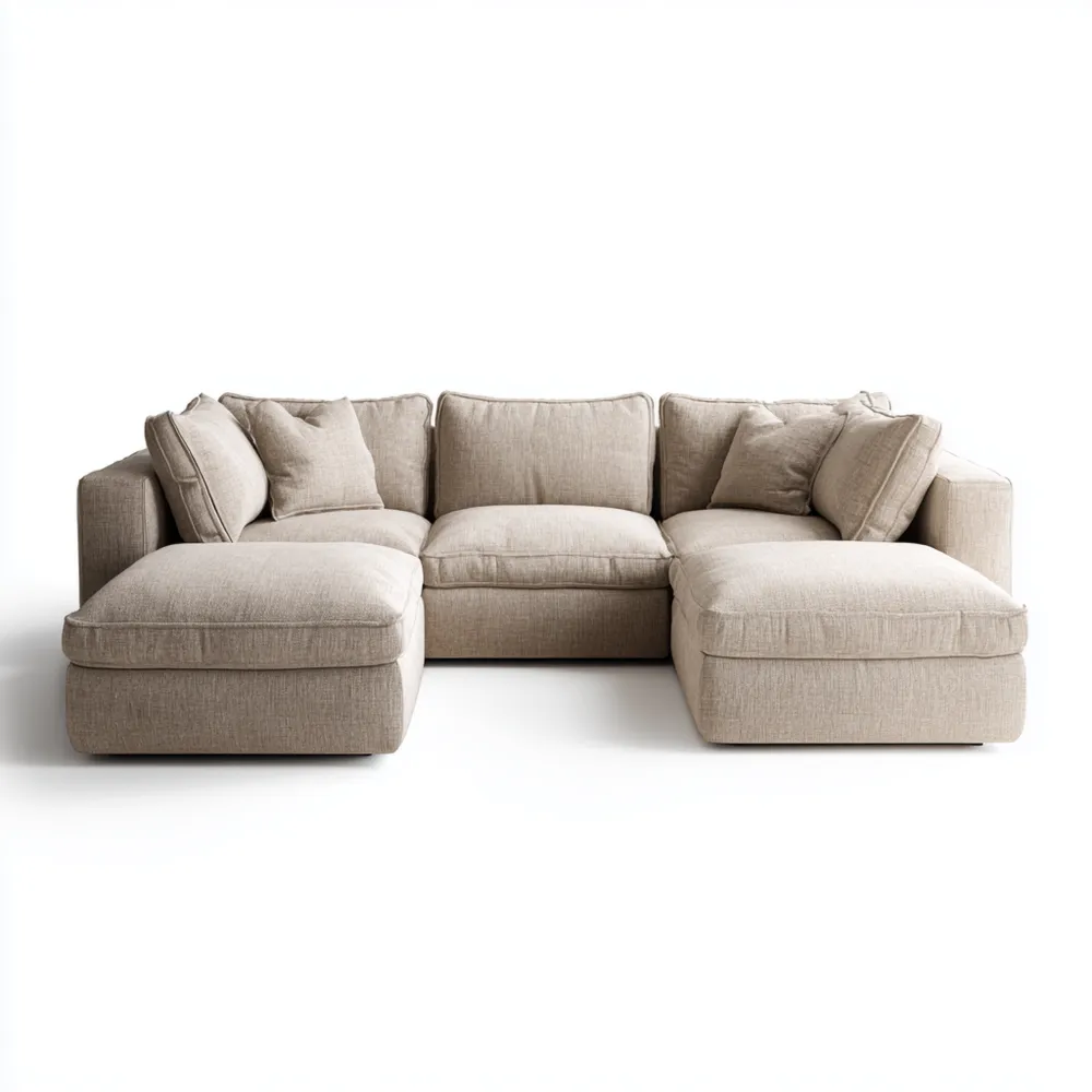 Divano angolare 285x150x80 cm in tessuto - Sabbia - Design moderno