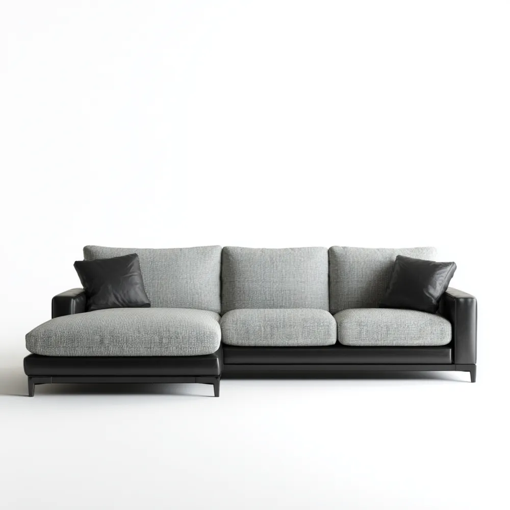 Divano angolare in tessuto 280x180x85 cm – Grigio/Nero – Design moderno