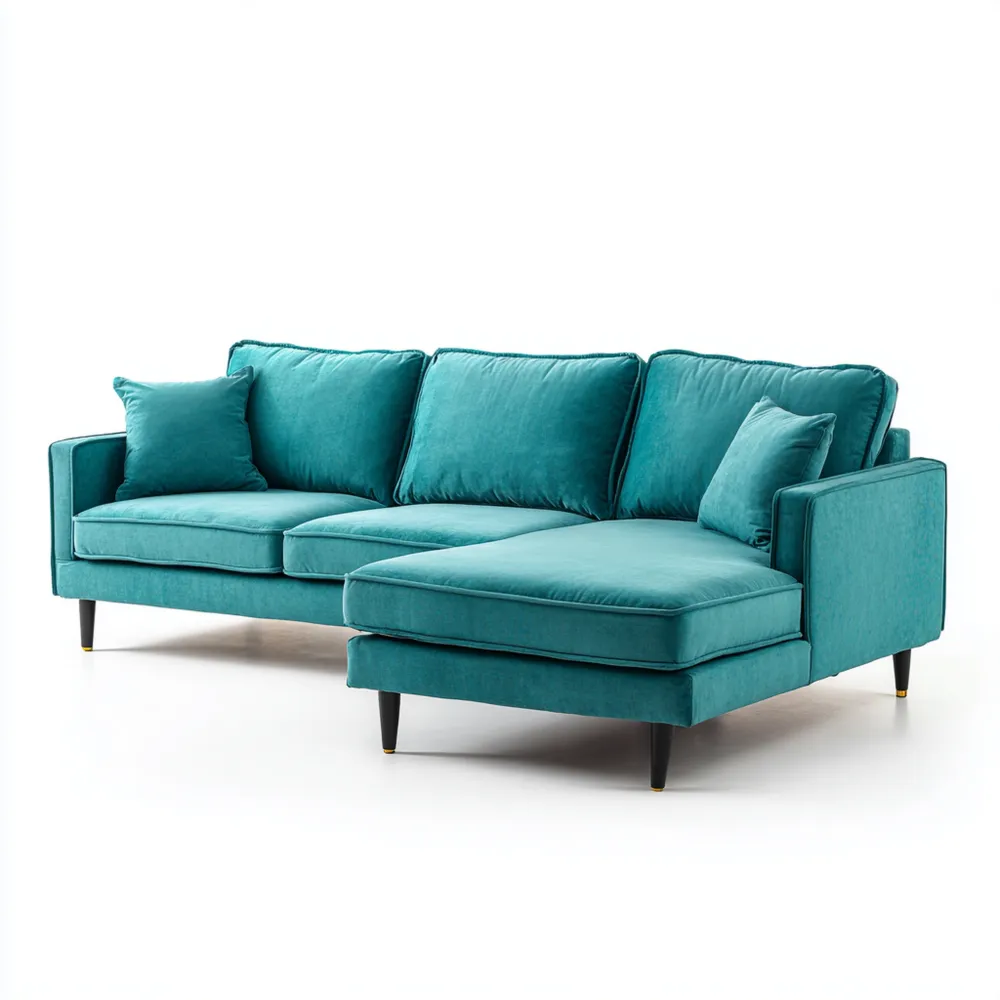 Divano angolare in tessuto 250x150x85 cm - Turchese - Design moderno