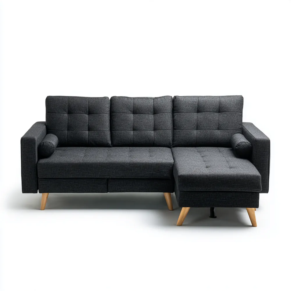 Divano angolare imbottito in tessuto 250x150x85 cm - Antracite - Design moderno