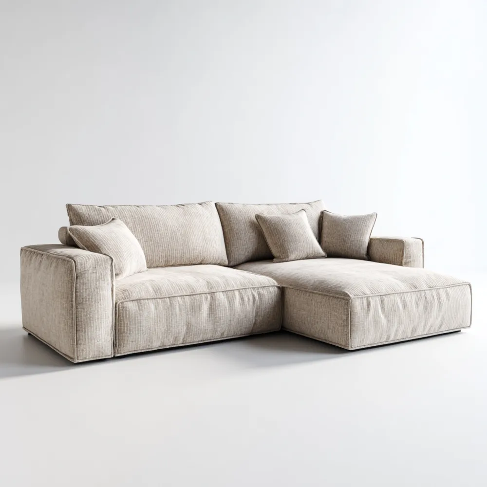 Divano angolare in tessuto 250x150x85 cm - Beige - Design moderno