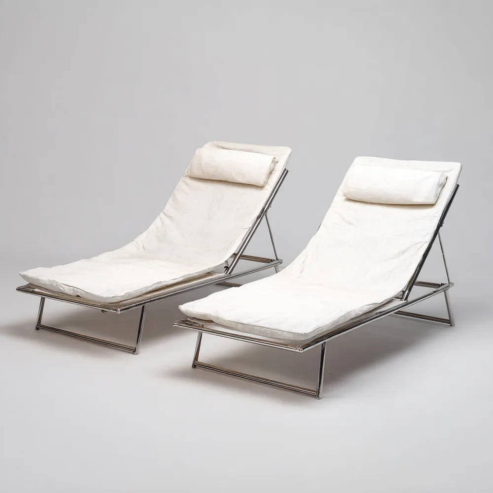 Lettino prendisole metallo imbottito Bianco 200x65x100 cm - Design Moderno