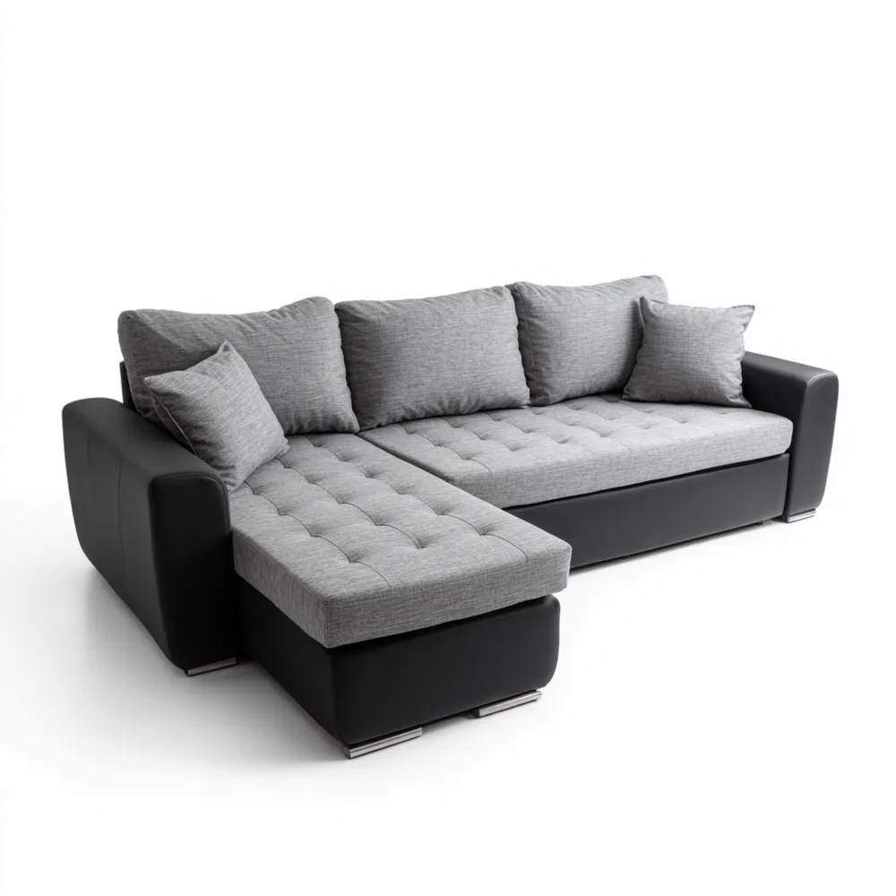 Divano angolare in tessuto e similpelle 260x150x85 cm - Grigio/Nero