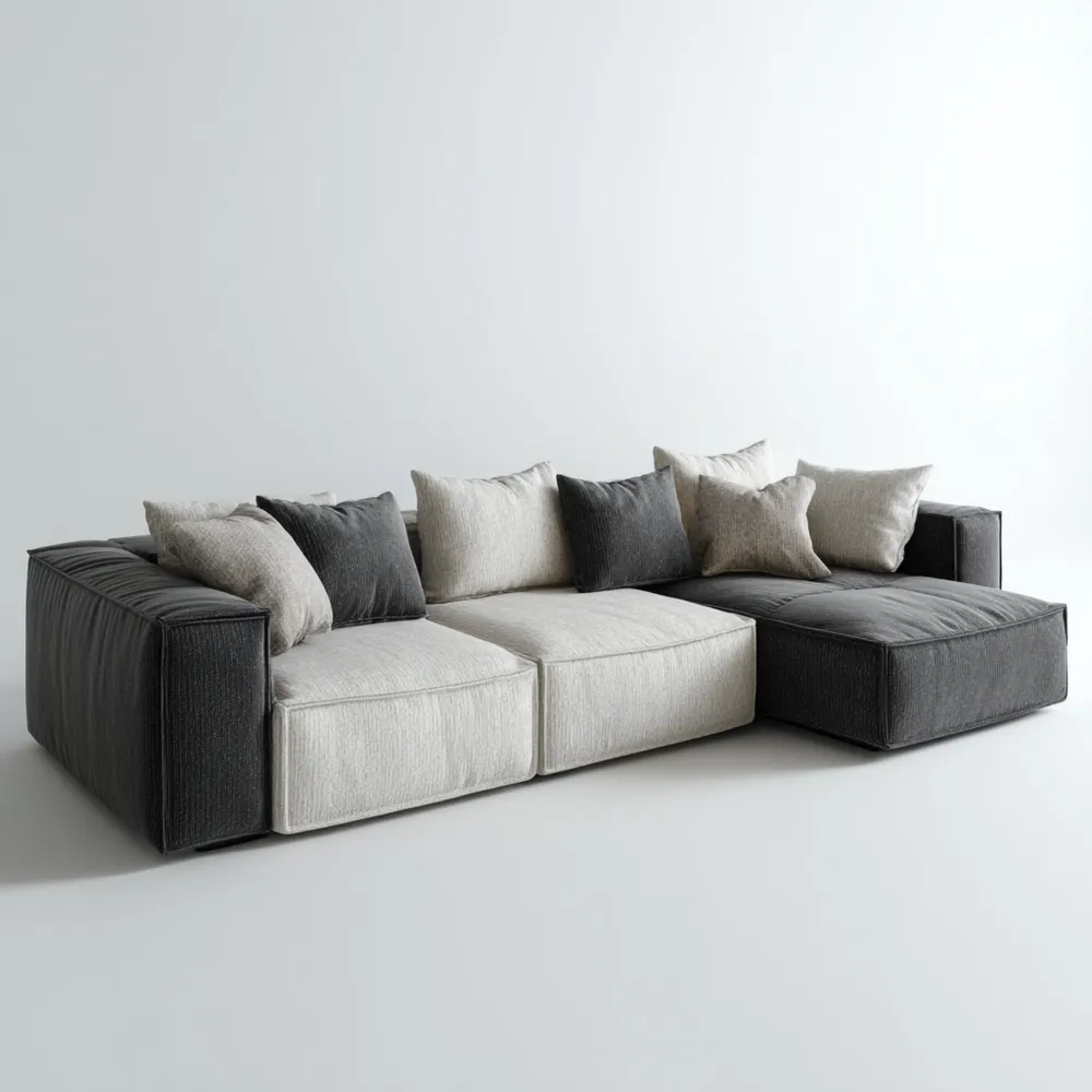 Divano angolare modulare in tessuto 290x200x85 cm - Grigio/Bianco