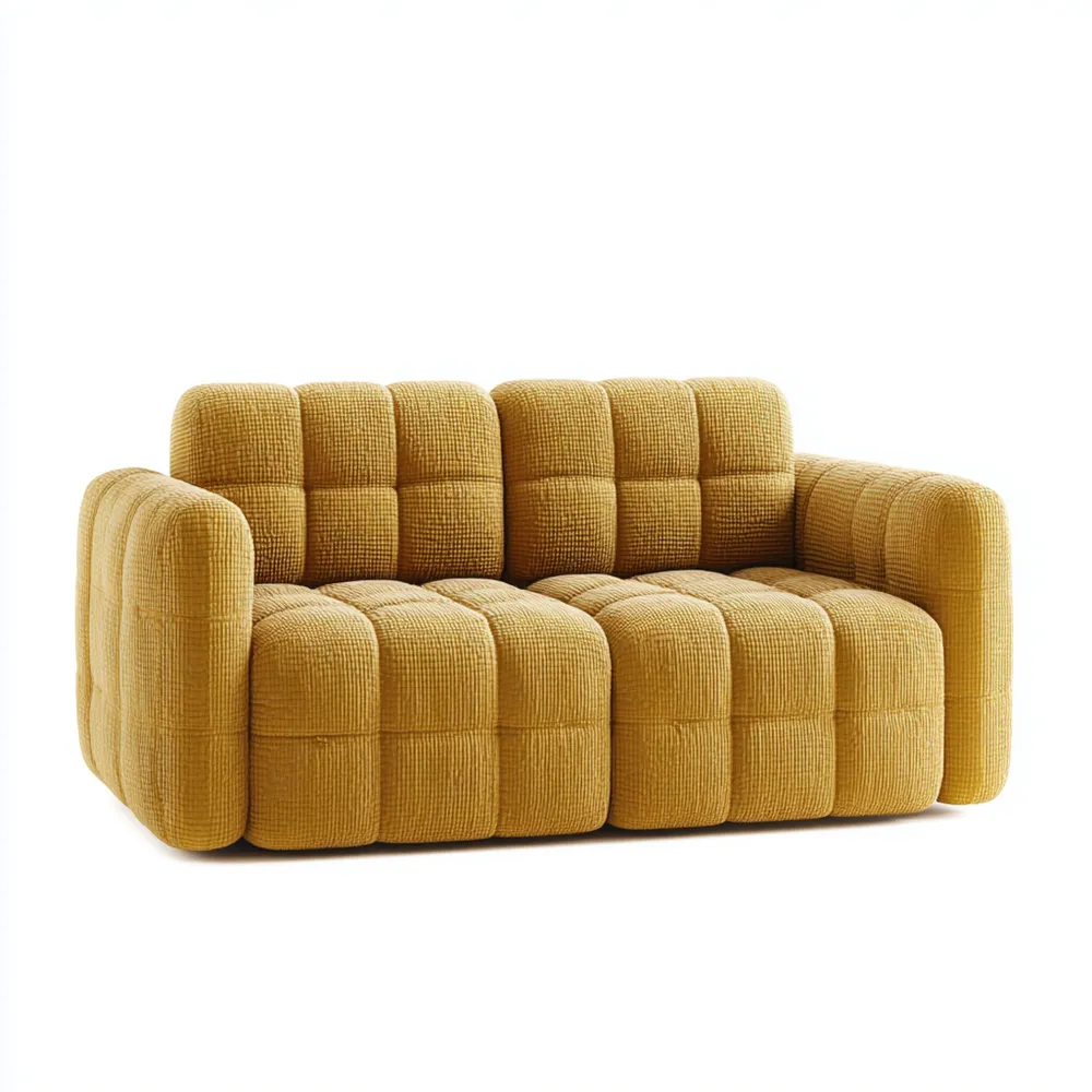 Canapé 2 places Tissu en velours côtelé 150x90x70 cm - Jaune - Design moderne