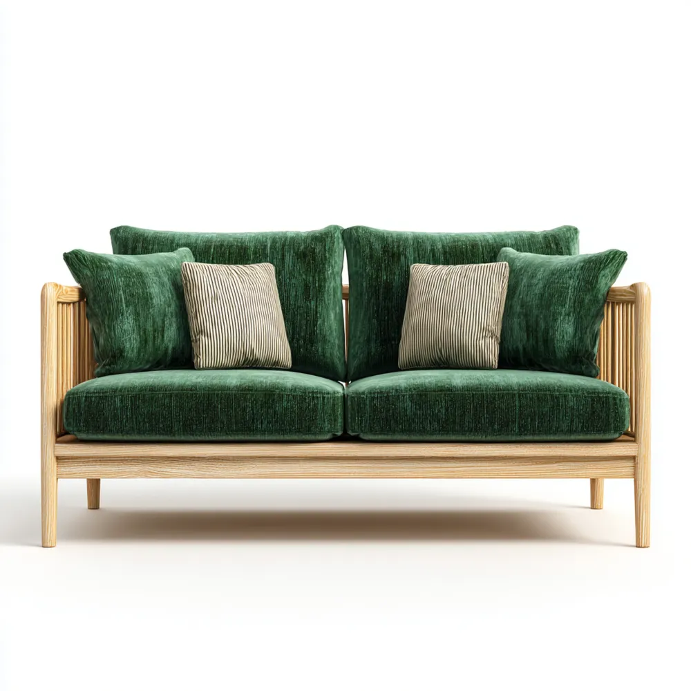 Canapé 2 places en Velours Vert 140x85x75 cm – Design Contemporain en Bois