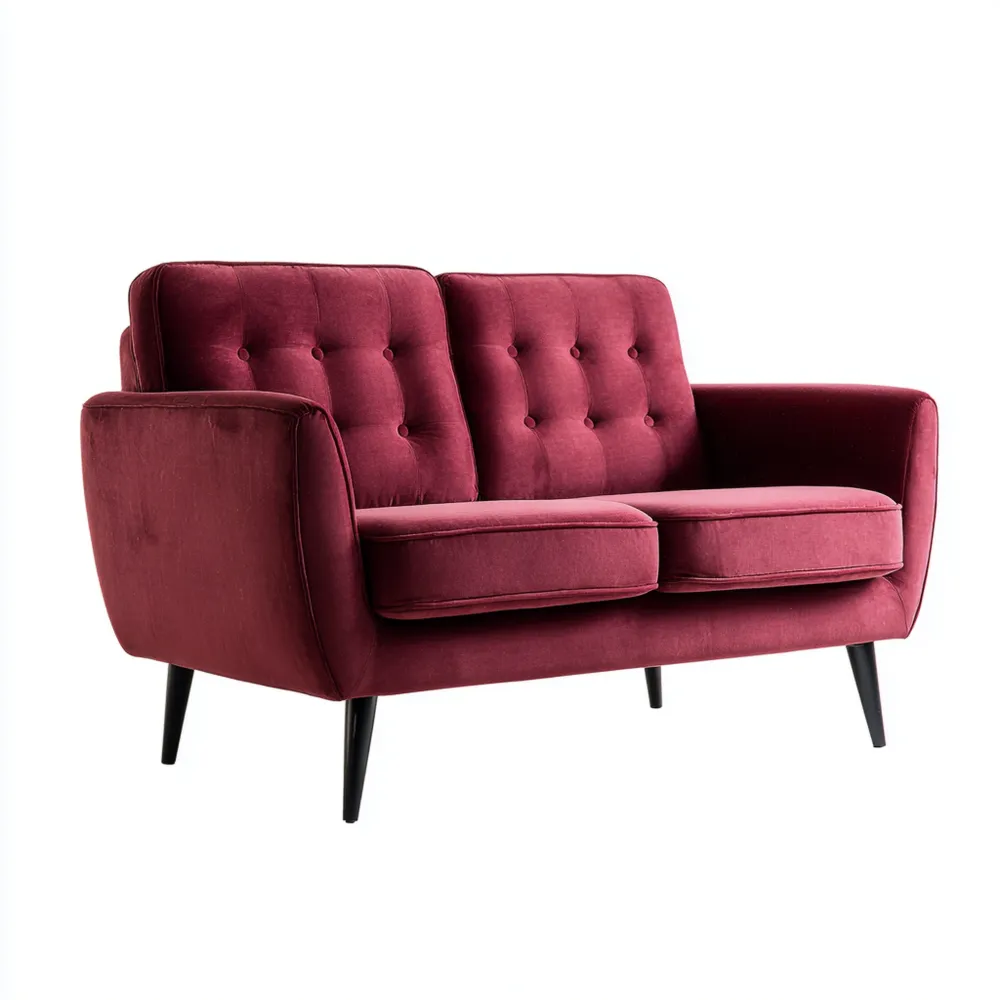 Canapé 2 places en velours 150x85x80 cm - Rouge Bordeaux - Design Moderne
