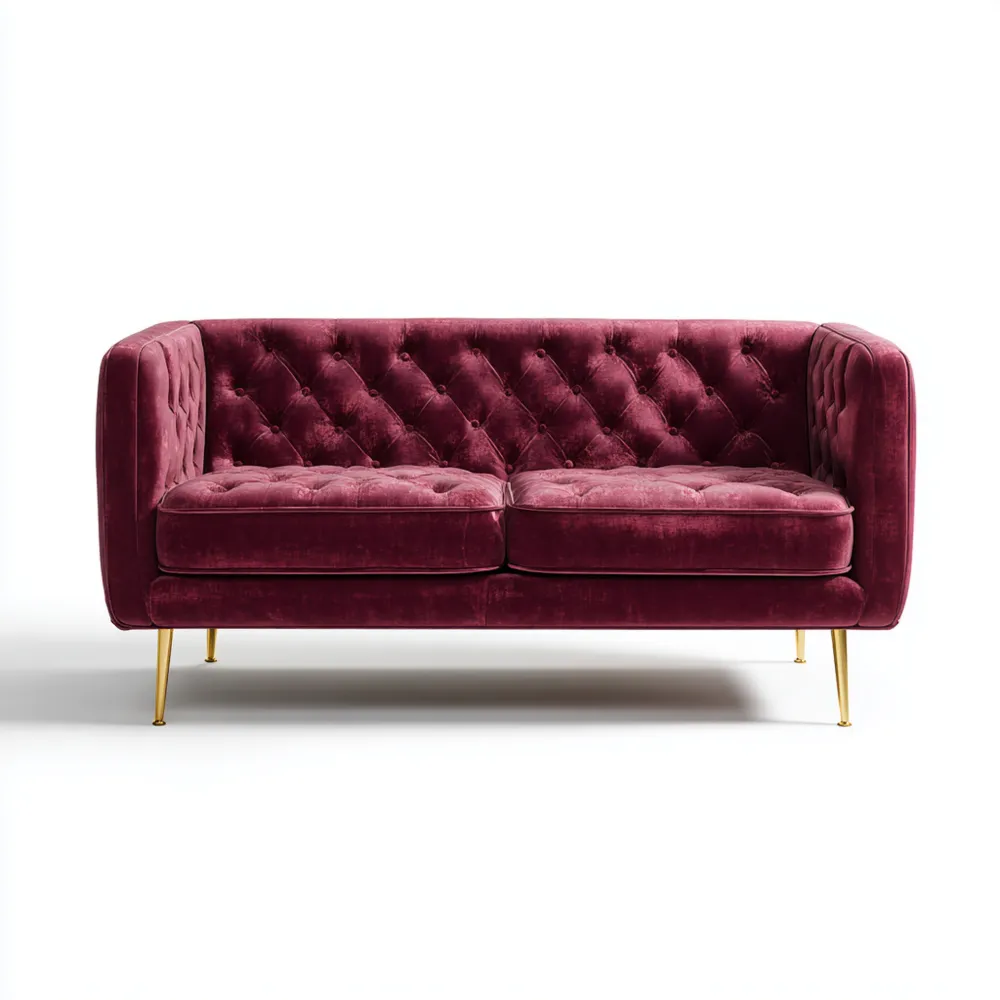 Canapé 2 places Velours 140x85x75 cm – Bordeaux – Design Contemporain