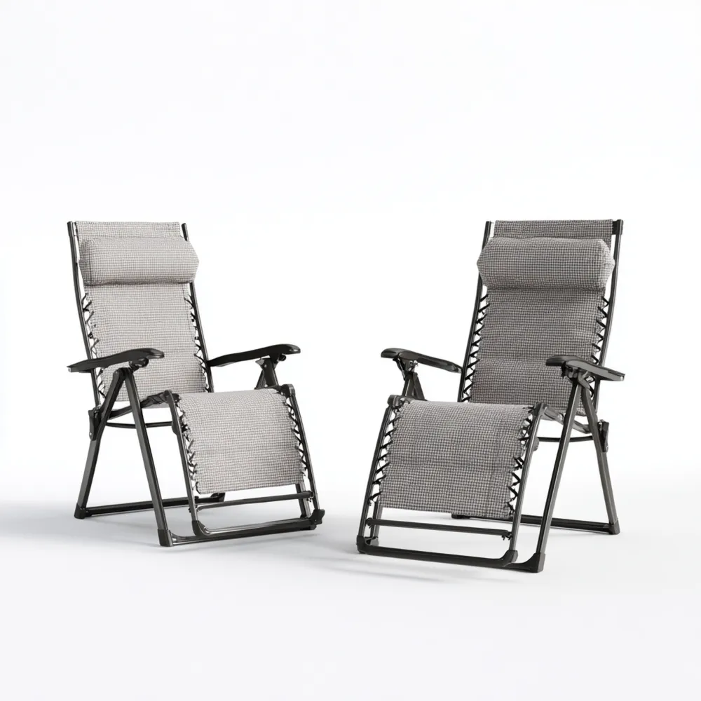 Chaise longue de jardin pliable 65x90x110 cm Textilène Gris - confort réglable