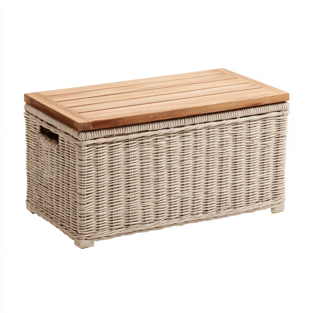 Cassapanca da esterno in rattan intrecciato 120x55x45 cm – Beige – Design moderno-Cozyhomelyx