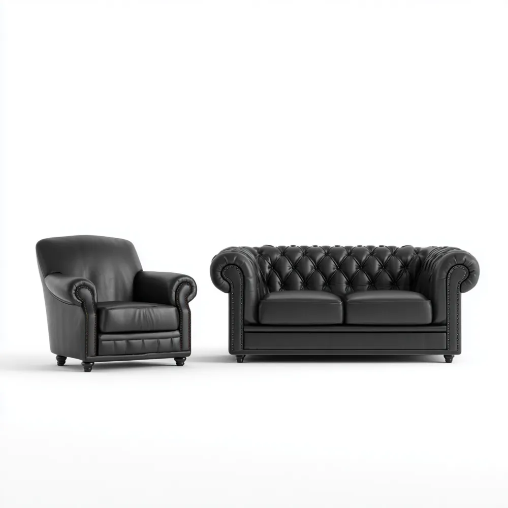 Set di divani in pelle 210x100x85 cm - Nero - Design classico-Cozyhomelyx