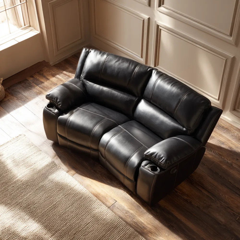 Divano reclinabile due posti in pelle 150x90x100 cm - Nero - Design moderno-Cozyhomelyx