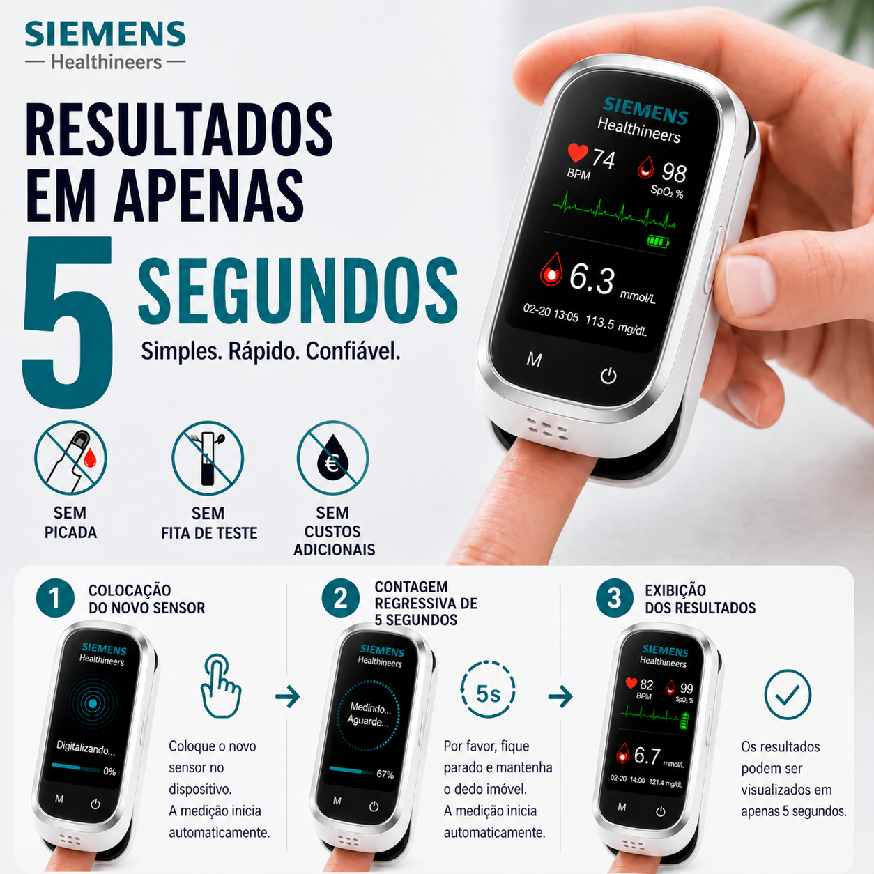 🩸 Medidor de glicose Siemens™ 11 em 1 sem perfuração   Sem picadas • Sem tiras de teste • Resultado em apenas 5 segundos