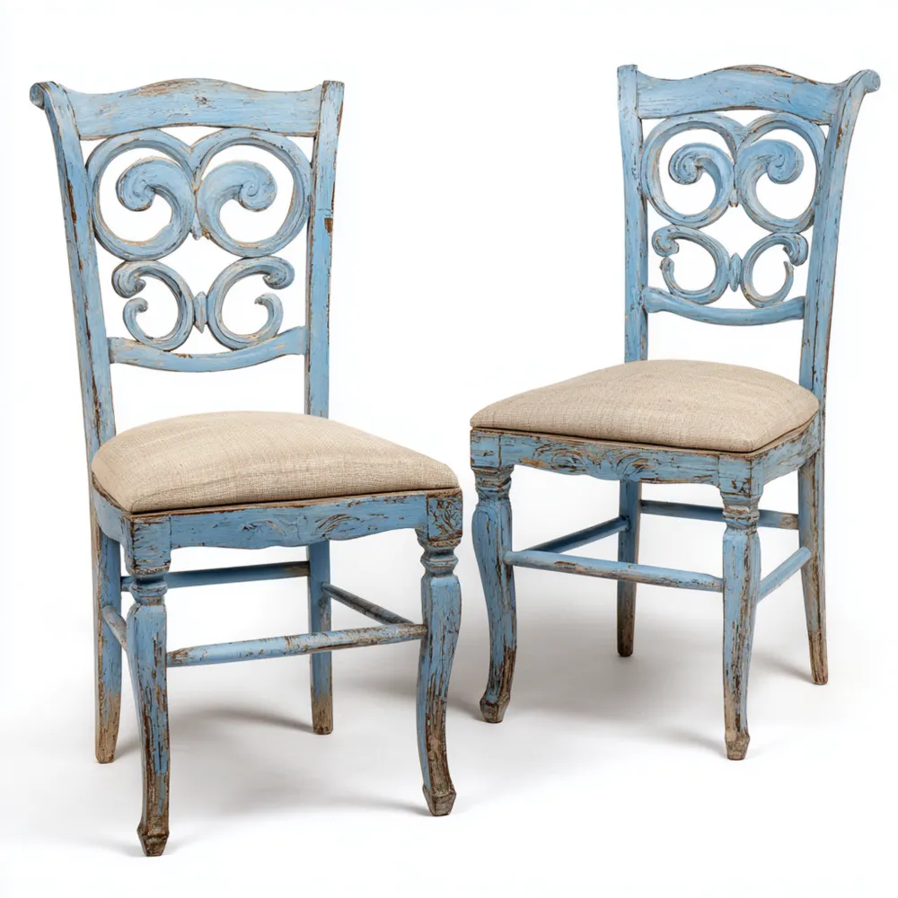 Chaise de salle à manger Bois Massif 40x45x90 cm - Bleu Antique - Style Vintage-Homevinora