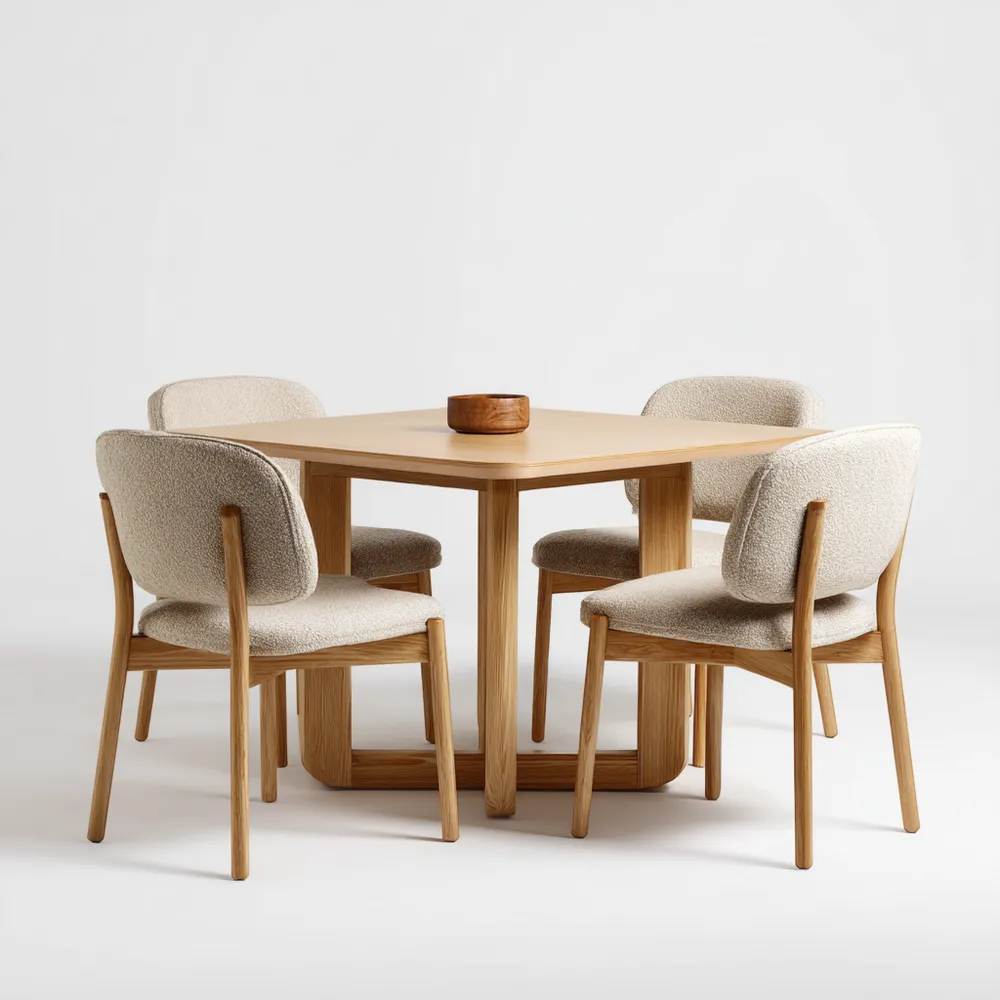 Ensemble table et chaises en bois 80x80x75 cm – Beige – Design Contemporain-Homevinora