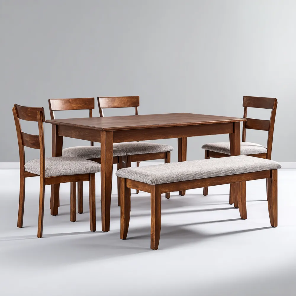 Ensemble table et chaises Bois 140x80x75 cm et Banc 110x35x45 cm – Noyer – Design classique-Homevinora