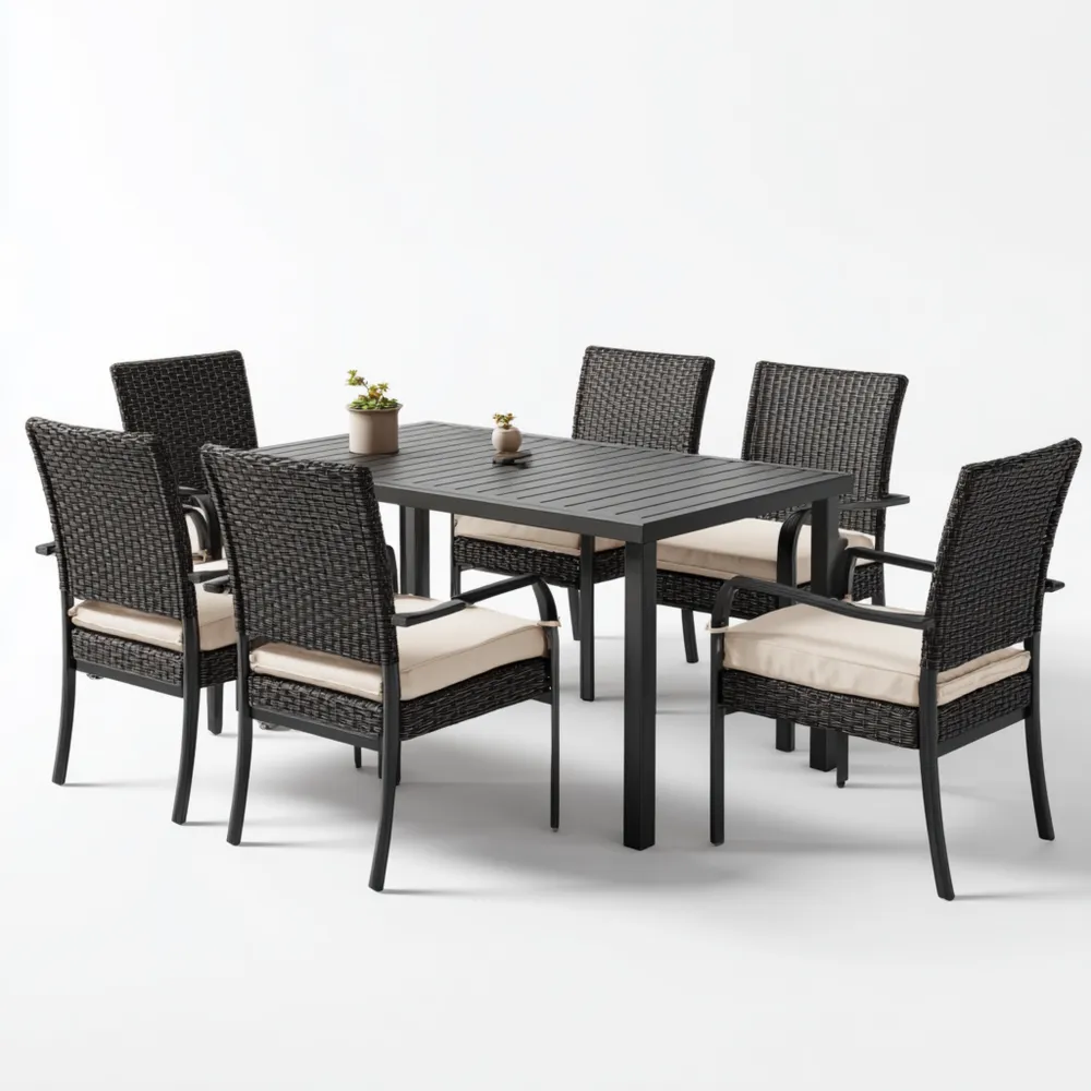 Ensemble table et chaises de jardin en résine tressée 150x90x75 cm 6 places - Noir - Design moderne-Homevinora