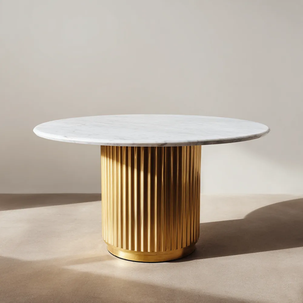 Table à manger en marbre et métal 120x120x75 cm - Blanc et Doré - Design contemporain-Homevinora