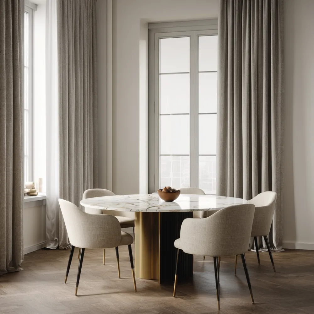 Table et chaises de salle à manger 120x120x76 cm – Marbre Blanc – Design contemporain-Livinsource