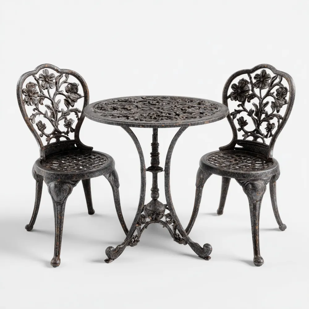 Ensemble table et chaises en aluminium moulé - 60x60x85 cm - Noir - Design vintage-Livinsource