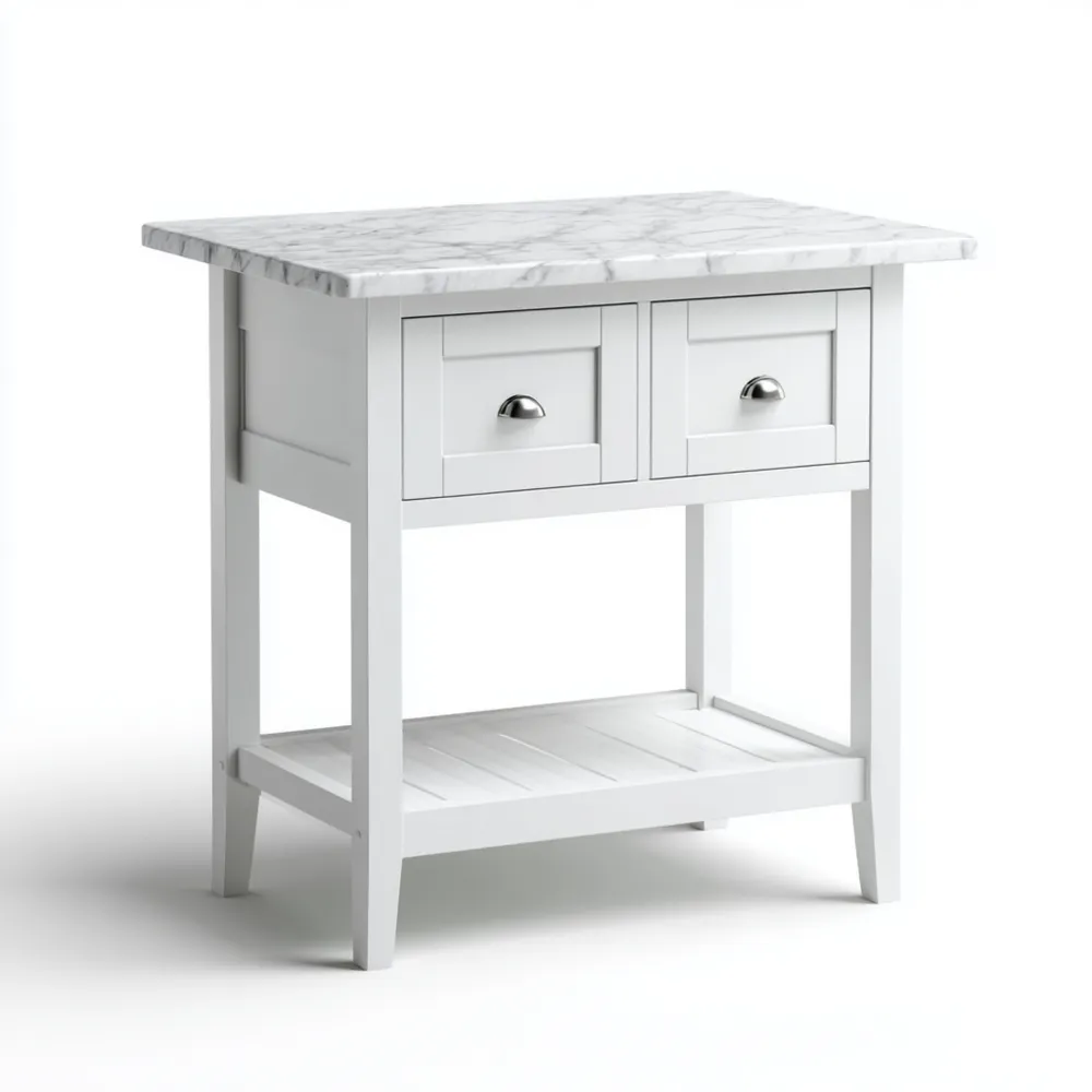 Îlot de cuisine avec plateau en marbre 90x60x85 cm - Blanc - Design contemporain-Livinsource