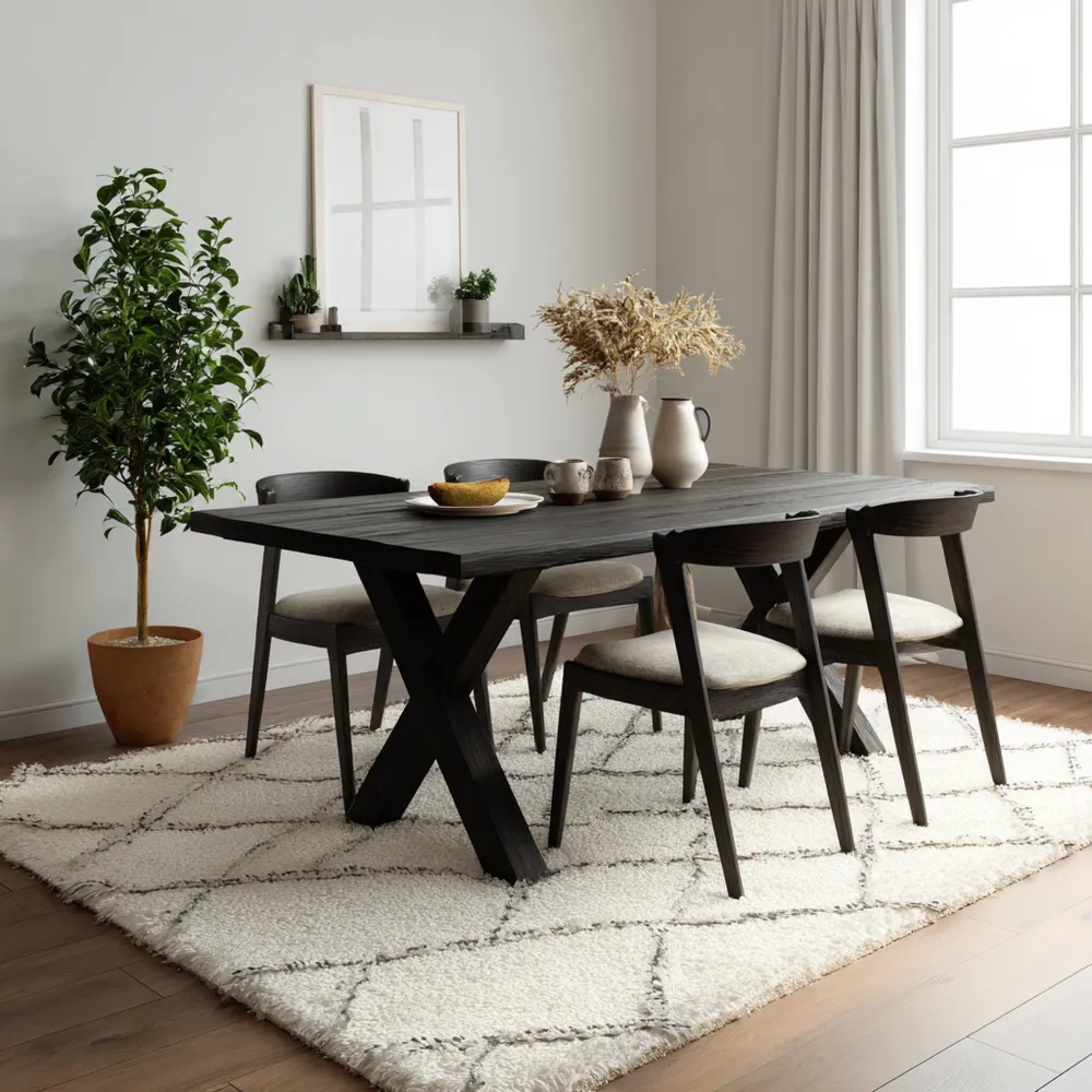 Ensemble table et chaises en bois 180x90x75 cm - Noir/Beige - Design moderne-Livinsource