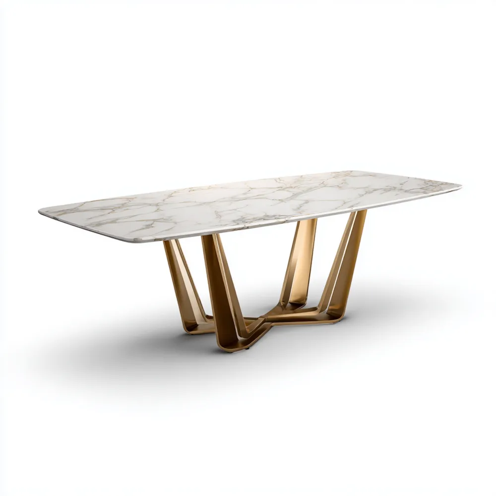 Table à manger en marbre 200x100x75 cm - Blanc/Or - Design moderne-Livinsource
