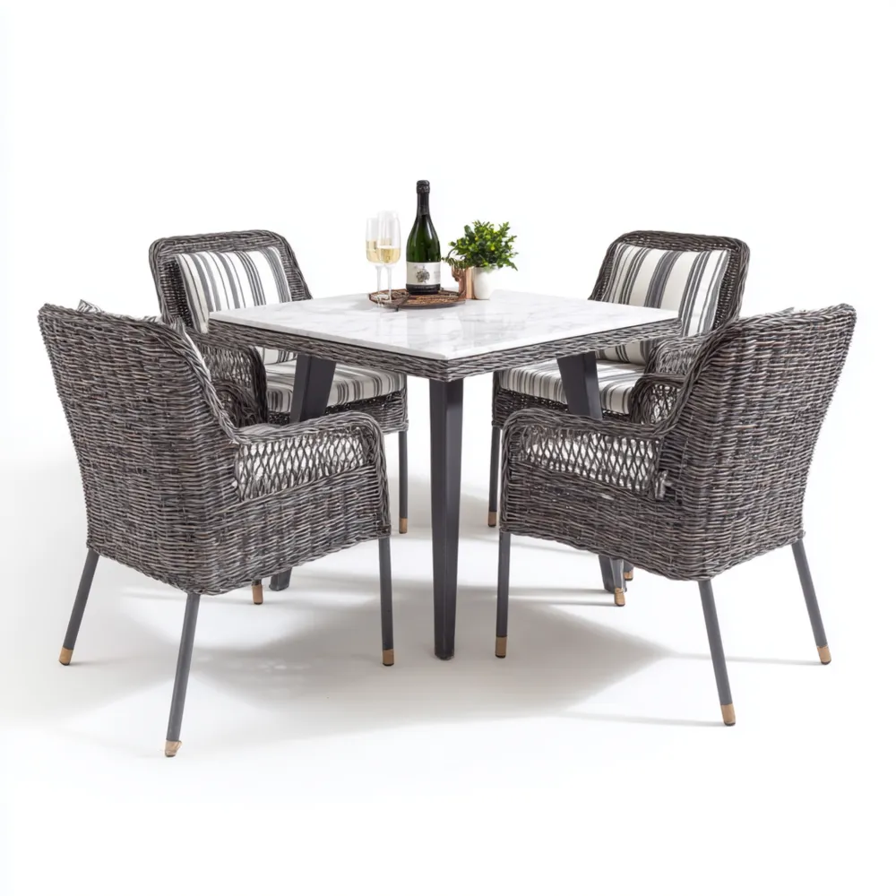 Ensemble table et chaises de jardin rotin synthétique 90x90x75 cm - Gris - Conception moderne-Livinsource