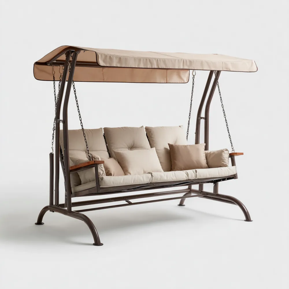 Dondolo da Giardino in Metallo 200x120x164 cm - Beige - Design Moderno-Smoothmodule