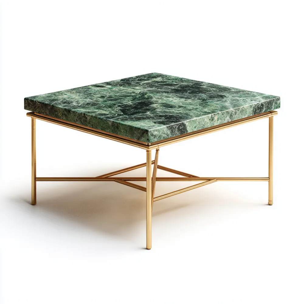 Tavolino da caffè in marmo 80x80x45 cm – Verde/Oro – Design Contemporaneo-Smoothmodule