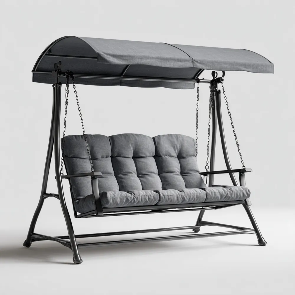 Altalena da giardino in metallo 200x120x170 cm 3 posti con cuscini - Grigio - Design moderno-Smoothmodule