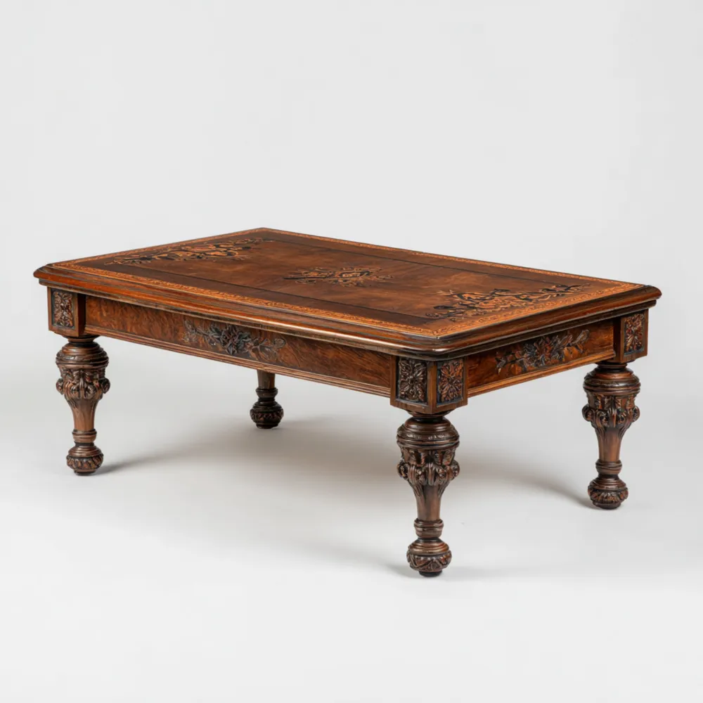 Tavolino da caffè in legno intagliato 120x70x45 cm - Marrone - Design Classico-Smoothmodule