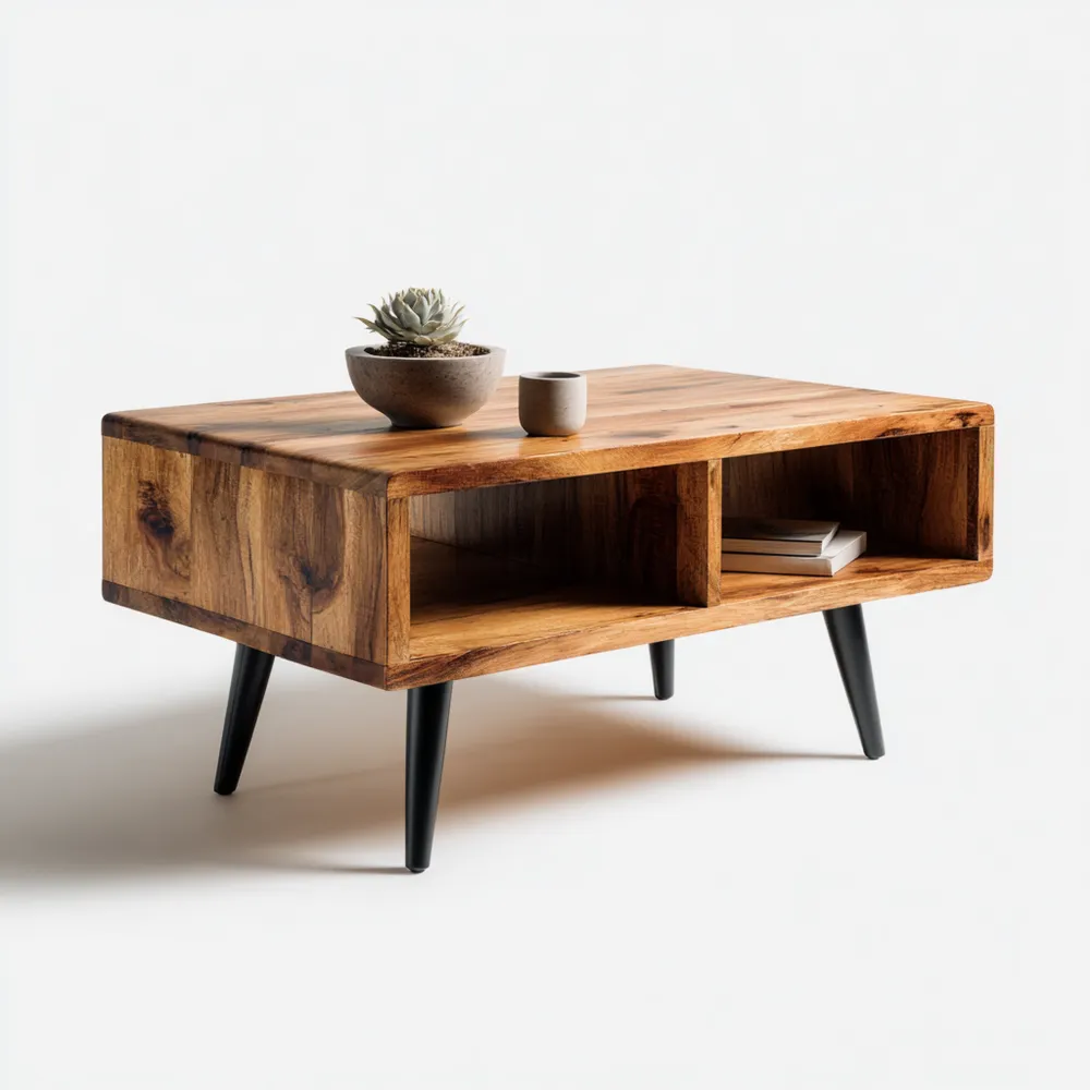 Tavolino da caffè in legno massello 90x50x40 cm - Naturale/Nero - Design rustico-Smoothmodule