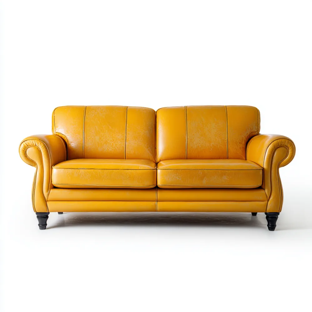 Divano due posti Pelle 150x85x90 cm - Giallo - Design Classico-Livorento