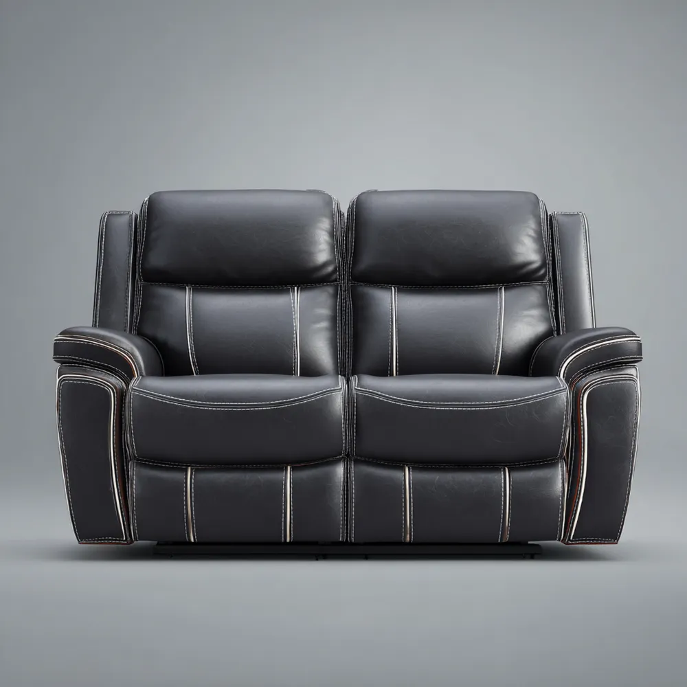 Divano due posti in pelle 150x90x85 cm - Nero - Design contemporaneo-Livorento