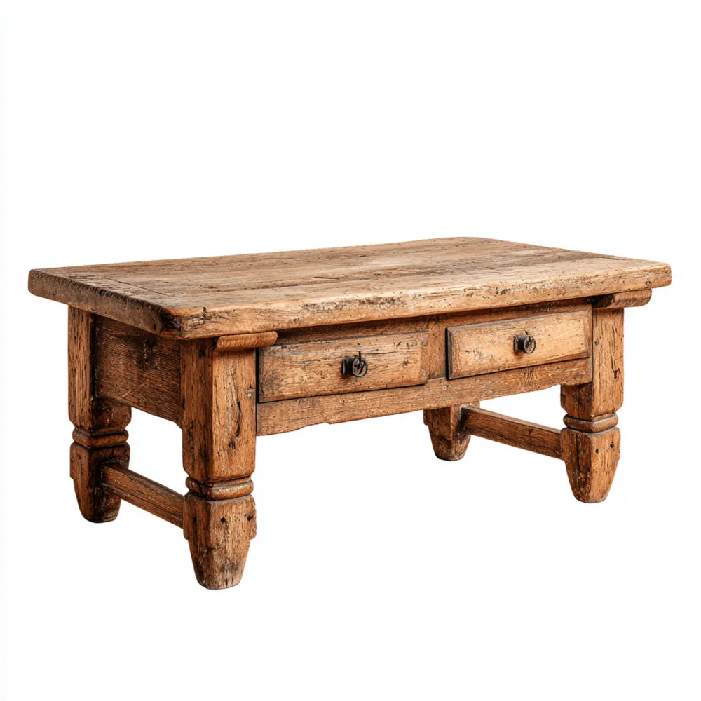 Tavolino da caffè in legno massello con cassetti 120x60x45 cm - Stile rustico-Livorento