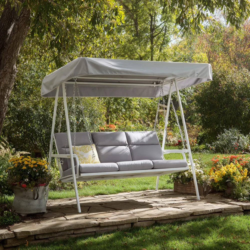 Altalena da giardino con tettuccio in metallo 200x120x164 cm - Grigio - Design moderno-Livorento
