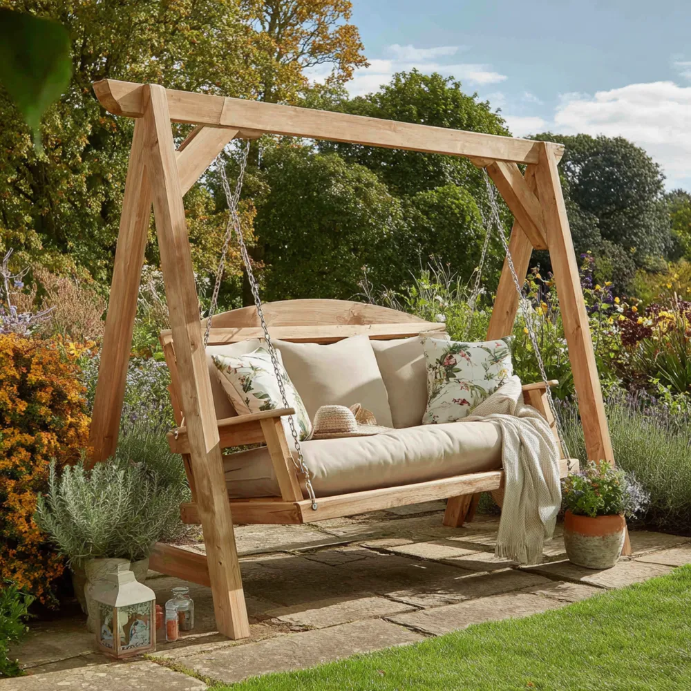 Altalena da Giardino in Legno Massello - 160x120x200 cm - Design Rustico-Livorento