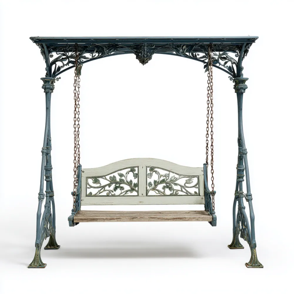 Altalena da giardino in metallo decorativo 120x90x200 cm - Stile vintage - Blu e Bianco antico-Livorento