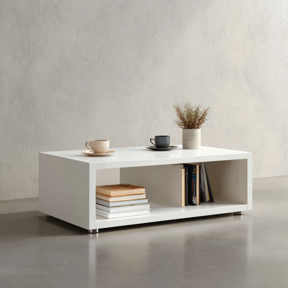 Tavolino da caffè Rettangolare Bianco 100x60x30 cm – Design Contemporaneo-Livorento