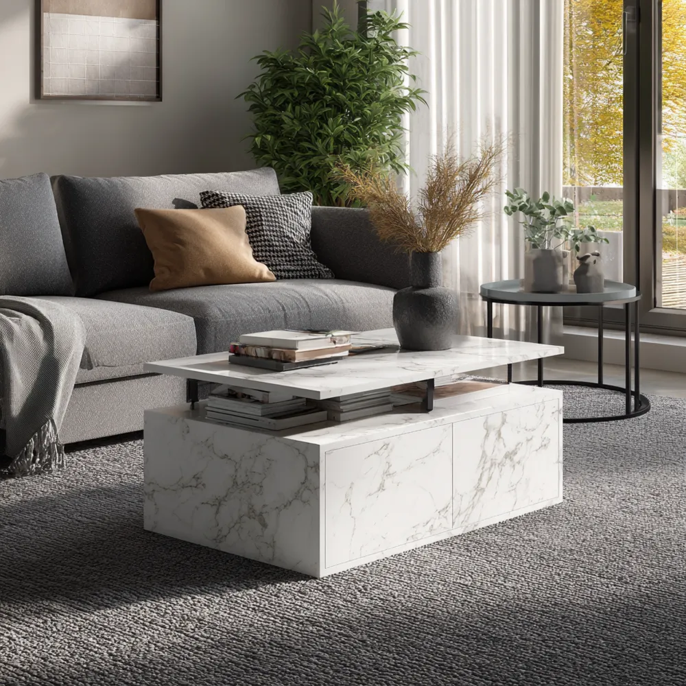 Tavolino da caffè Marmo Bianco 120x60x40 cm – Design Contemporaneo-Livorento