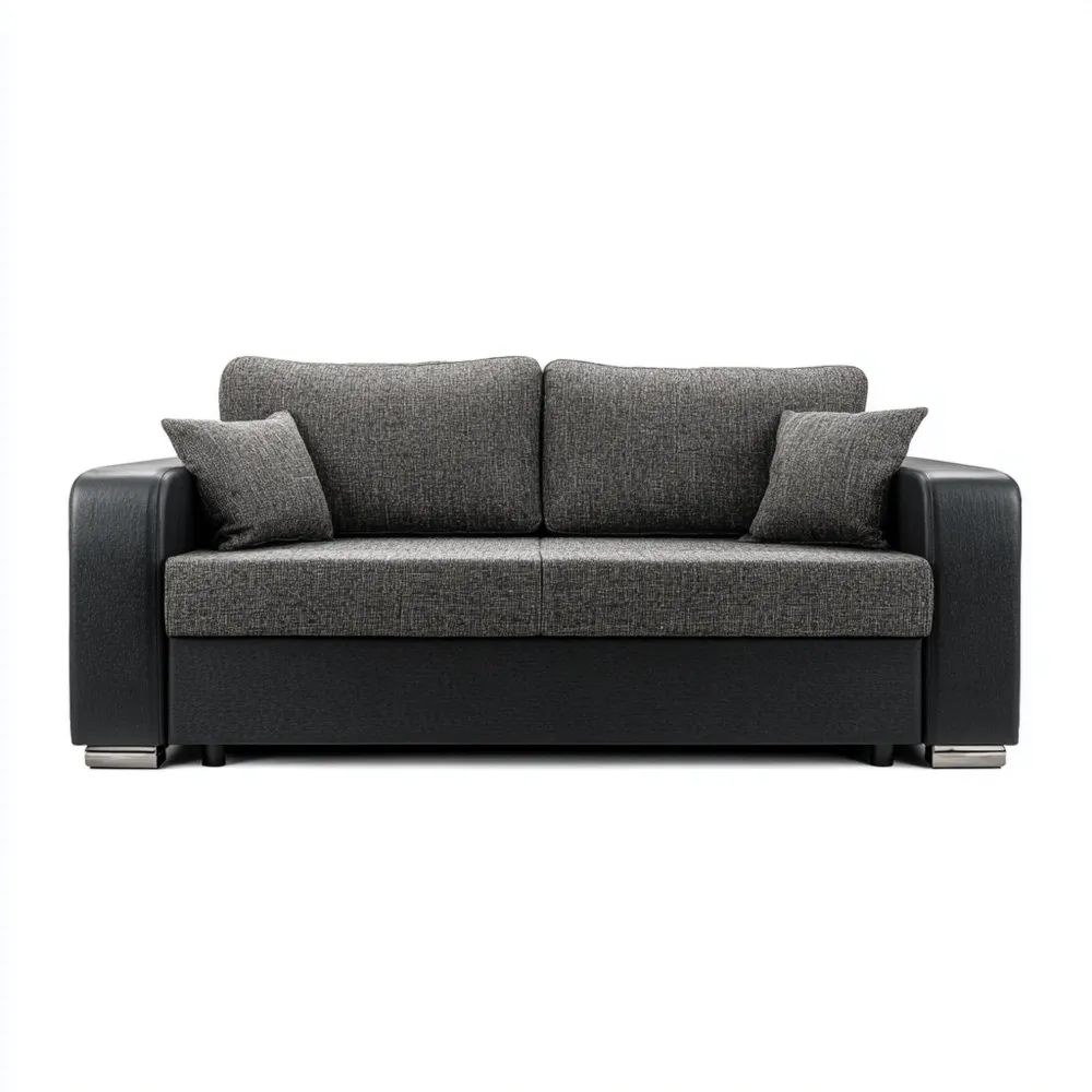 Divano due posti 160x90x85 cm - Tessuto e similpelle - Grigio/Nero-Livorento