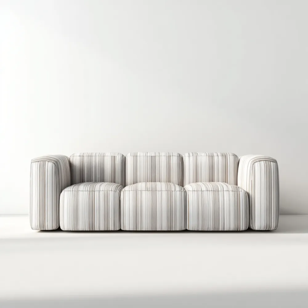 Divano a tre posti 240x100x80 cm - Tessuto a righe - Bianco/Grigio-Livorento