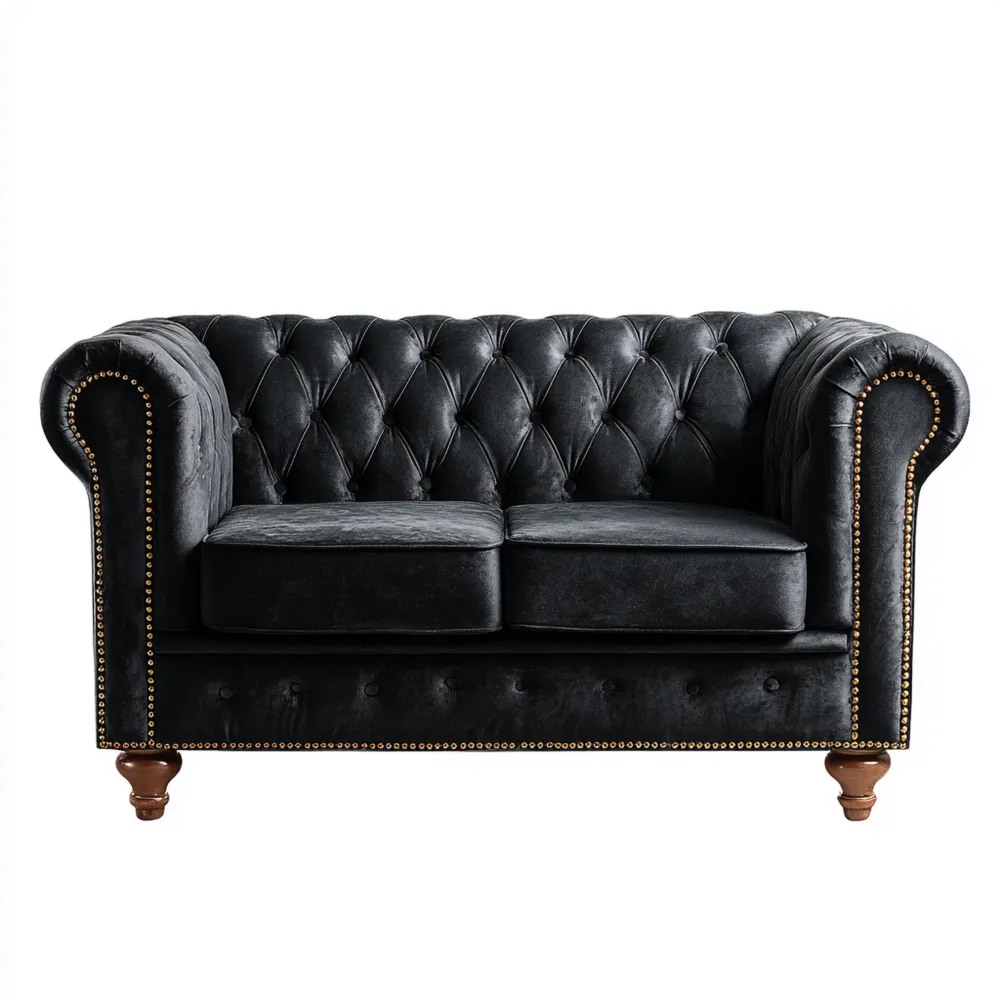 Divano due posti in pelle 140x85x75 cm - Nero - Design classico-Livorento