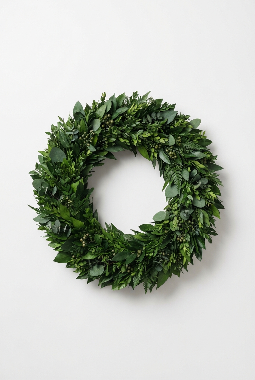 Green eucalyptus wreath styled for door decor