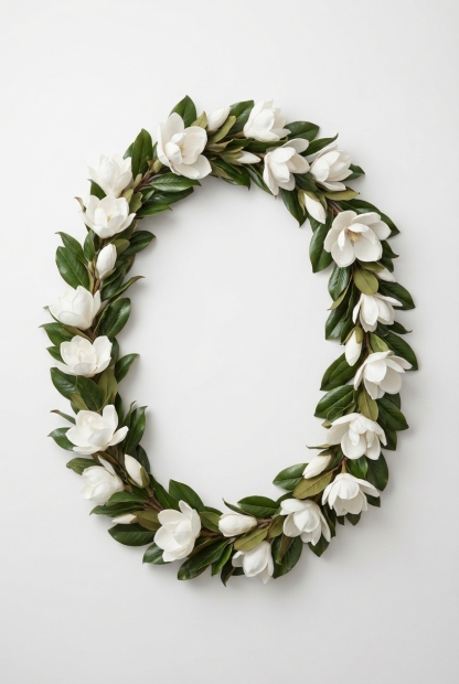 Magnolia flower garland arranged in a loose curve