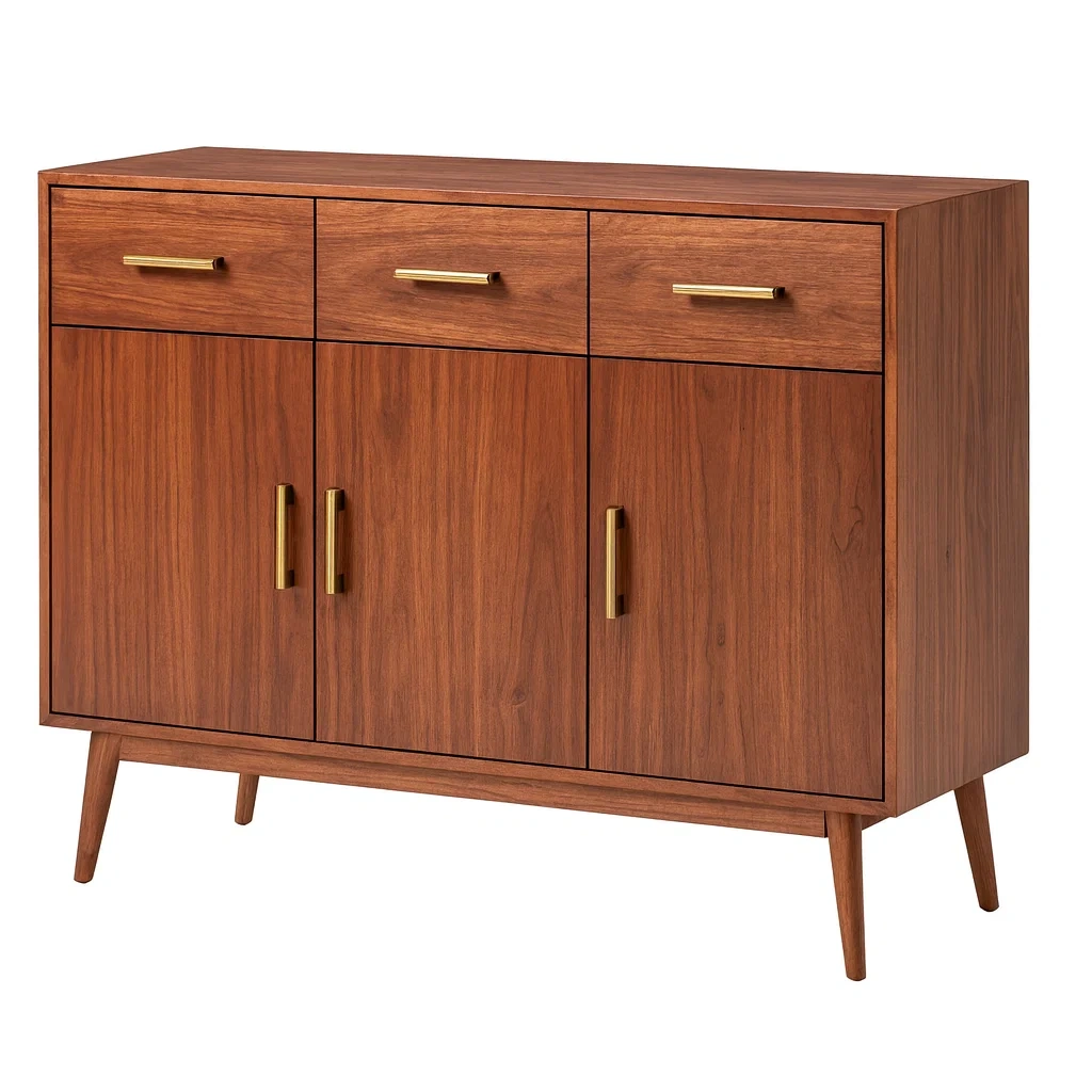 Armadio contenitore in legno di noce con cassetti e porte-pureflairzz