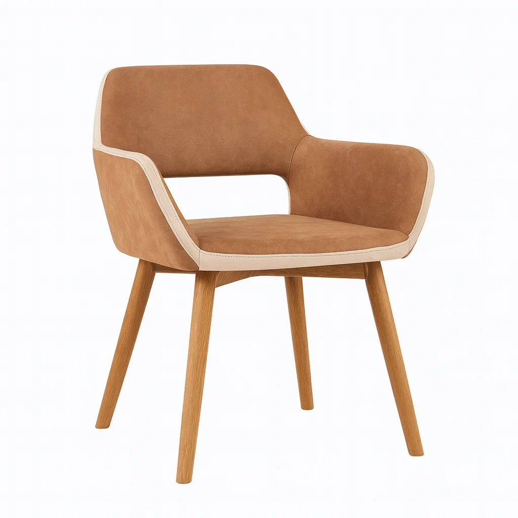 Sedia da pranzo in microfibra con gambe in legno di quercia marrone-pureflairzz