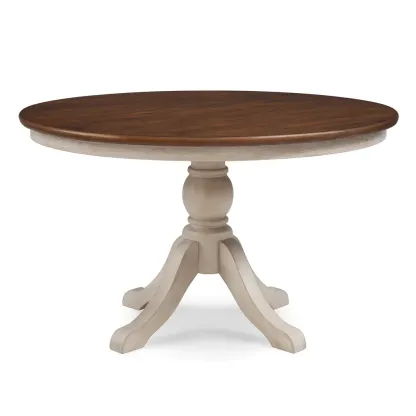Tavolo da pranzo rotondo in legno massello marrone e bianco-pureflairzz