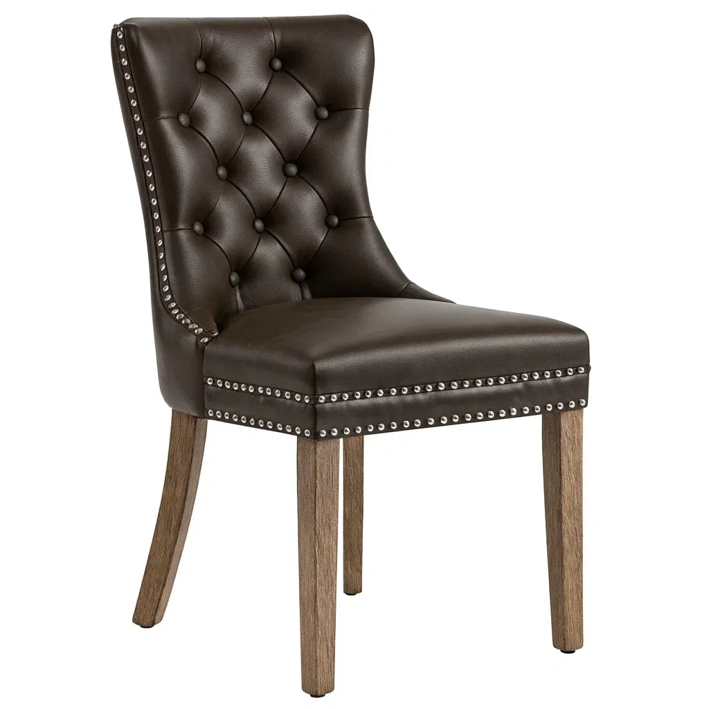 Sedia da pranzo in pelle marrone con gambe in rovere-pureflairzz